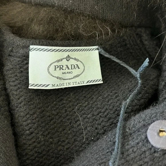 Prada AW14 Wool Fox Fur Collar A Line Sweater Knit Cardigan Sweater